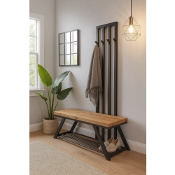Ławka Metalowa Z Wieszakiem Loft Siedzisko Drewno Lite Dąb LM-75 Rozmiary od 50 cm do 200 cm